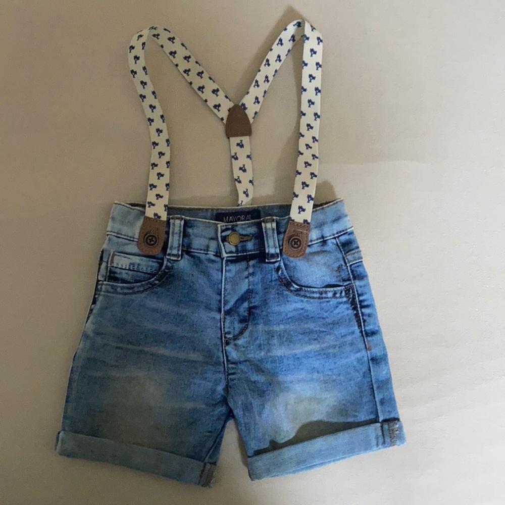 Mayoral boys jean shorts with suspenders 18m